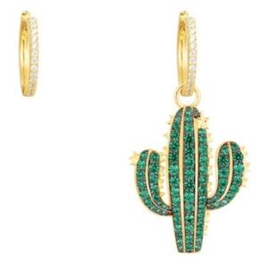 APM Monaco Asymmetrical Cactus Earrings Gold Green CZ Huggie Hoop 925 Silver